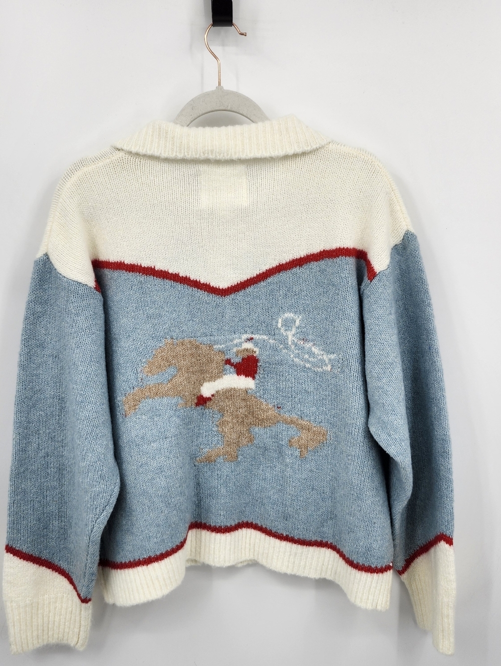 Bailey Rose Cowboy Knit Cardigan Red White Blue Sz S Full Zip